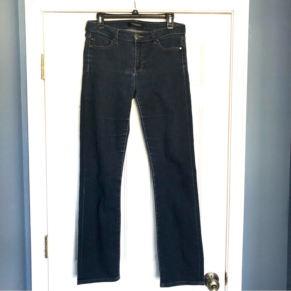 Liverpool Dark Blue Indigo Denim Jeans Straight Leg Size 8